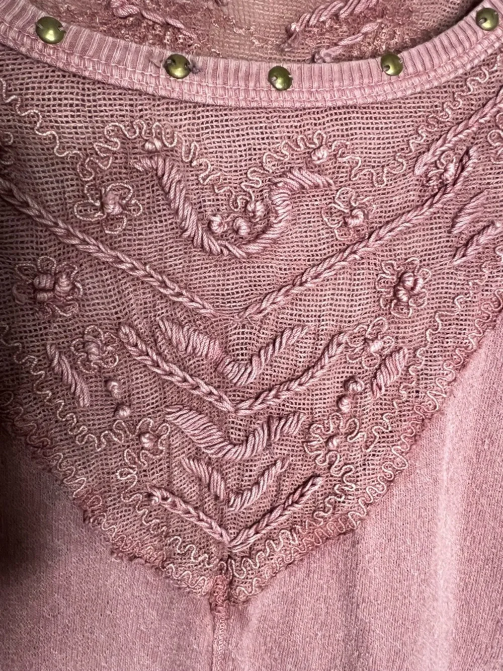 Free People Embellished Embroidered Sheer‎ Lace Boho Mauve Long Sleeve Top